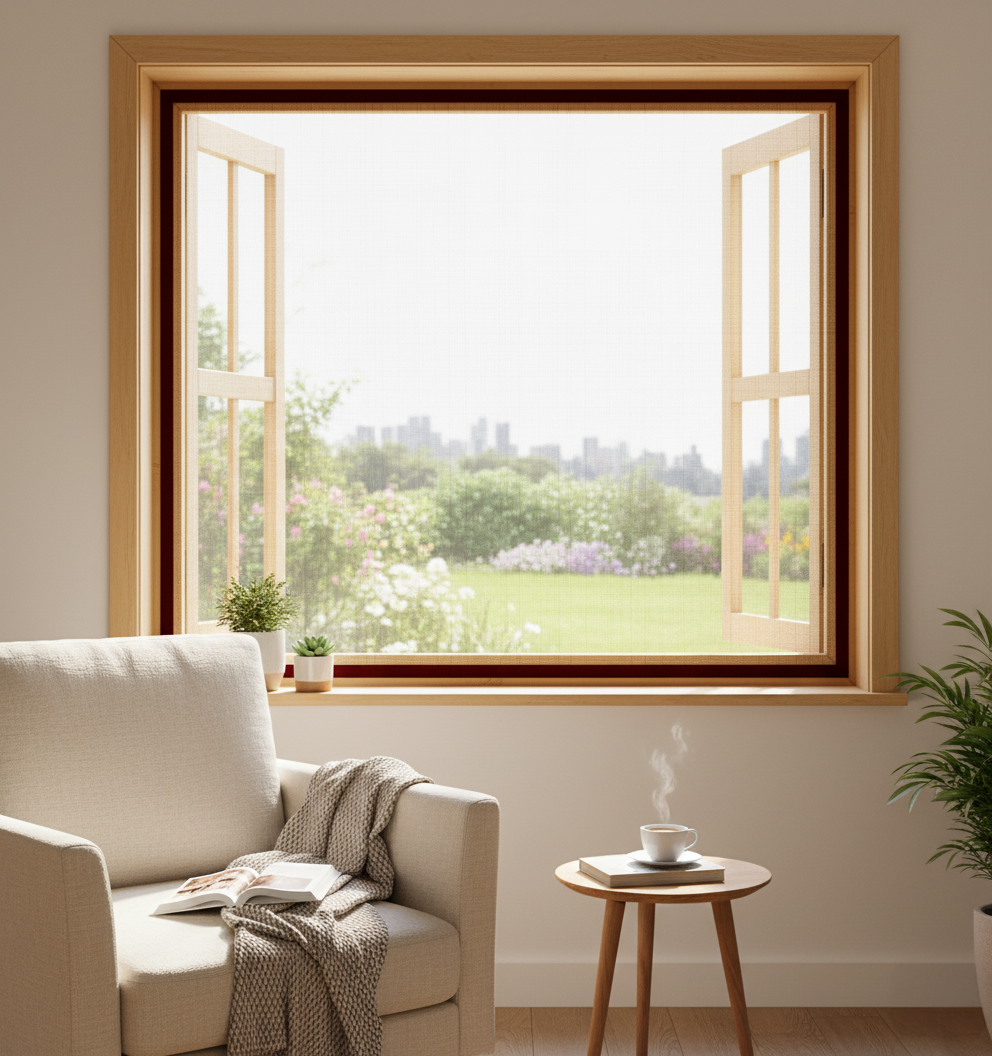 Polyester Window Mosquito Net (Pre-Stitched) | lifekrafts mosquito net for windows | BROWN