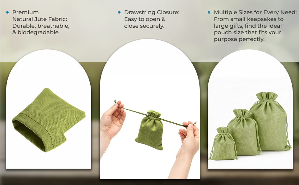 Jute Potli Bags | Adjustable Drawstring Bags | Green | LifeKrafts
