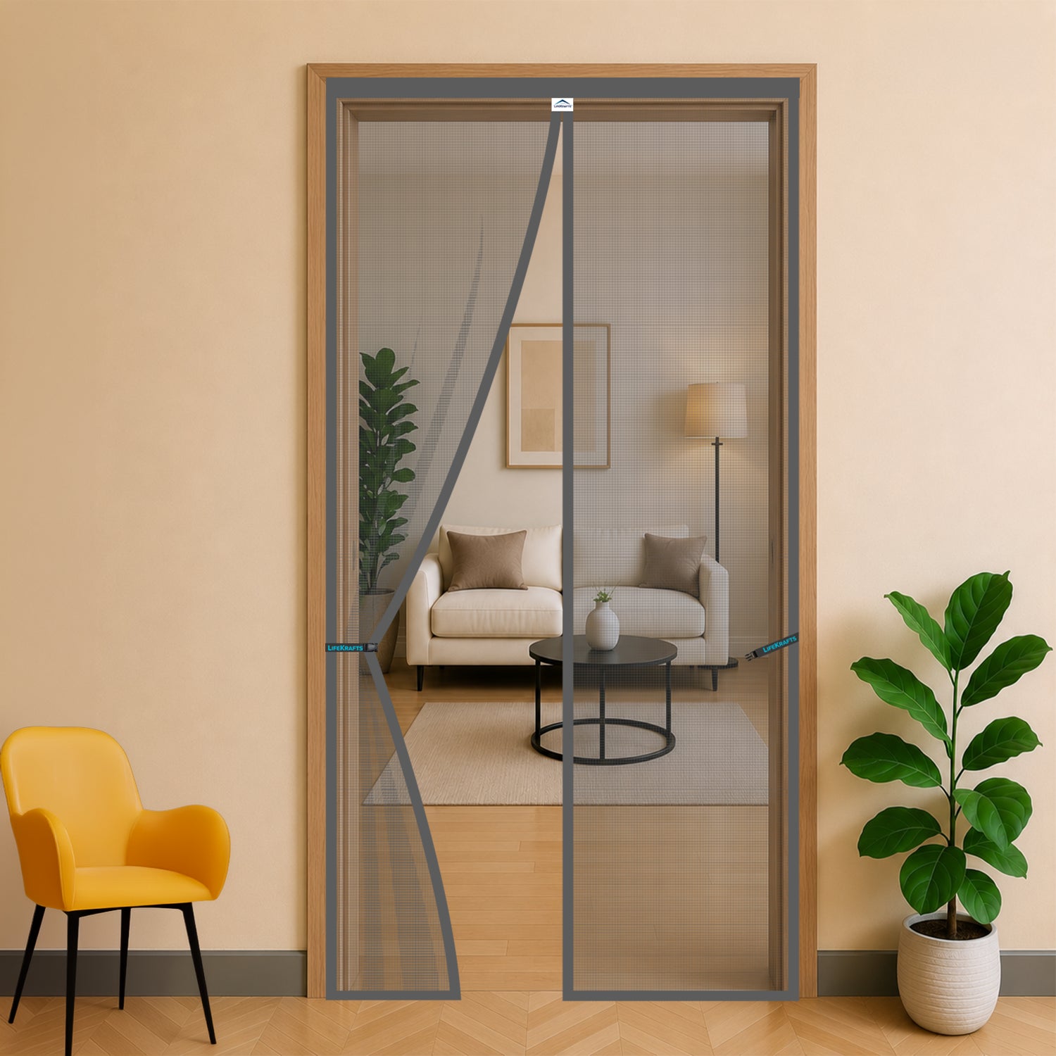 Standard Mosquito Net for Door-Magnetic | Polyester | Grey | LifeKrafts