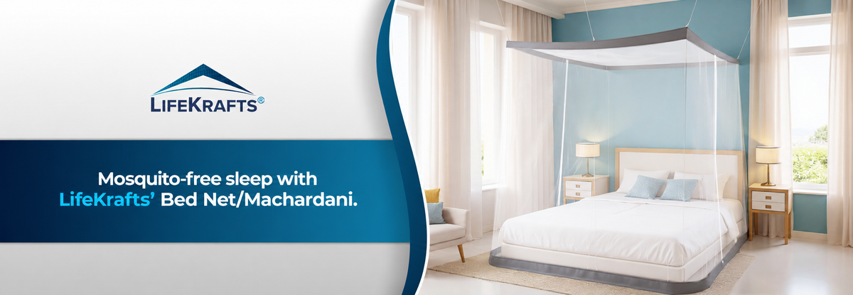 Mosquito Net for Bed - Hanging Bed Net - Polyester - Machardani - Double Zipper Entry - Elegant White with Grey Border
