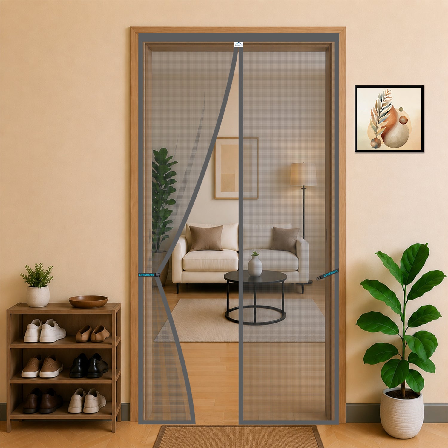 Standard Magnetic Mosquito Net For Door - Polyester - Grey