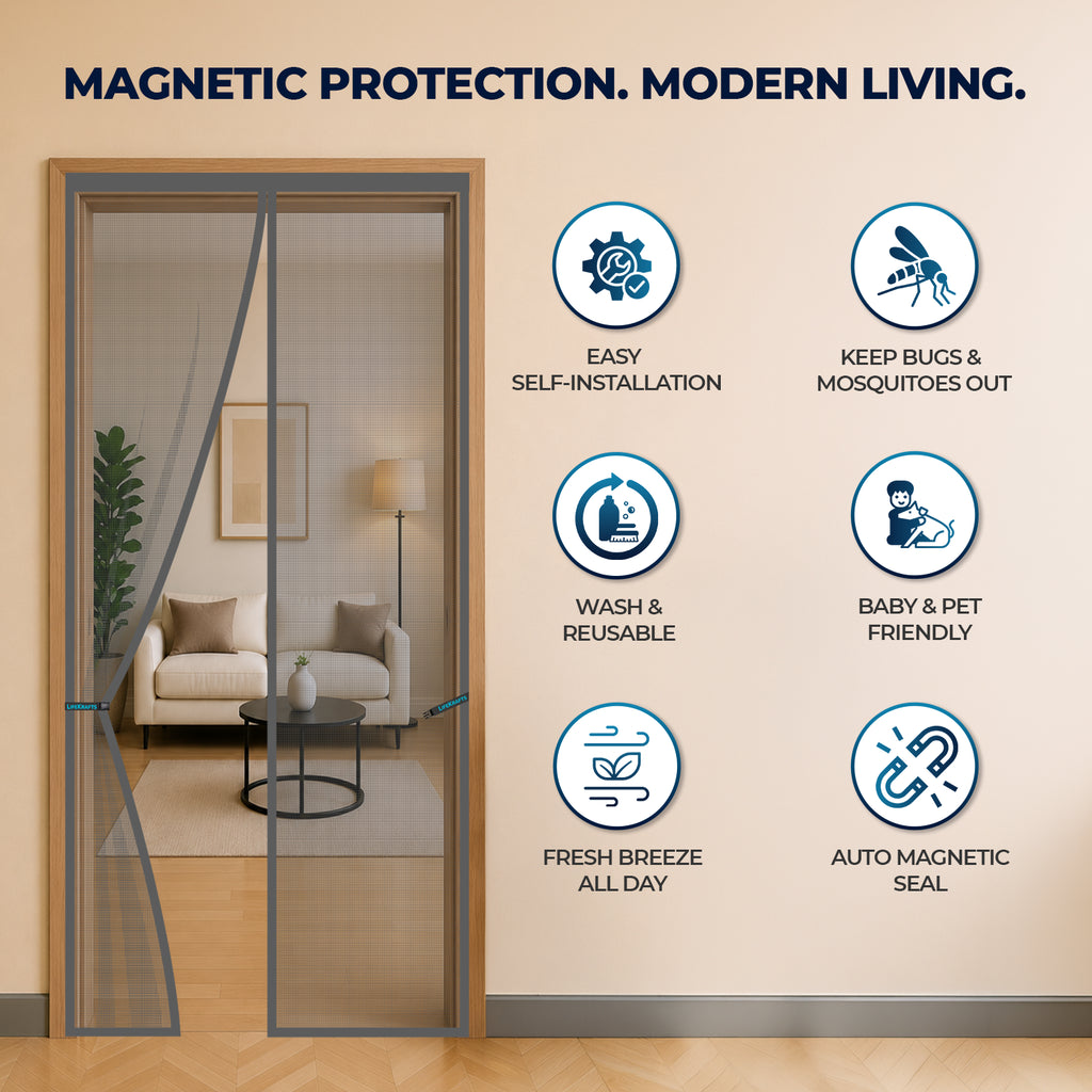 Standard Magnetic Mosquito Net For Door | Polyester | Grey