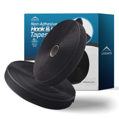 LifeKrafts black non-adhesive hook and loop tape rolls for sewing and fastening