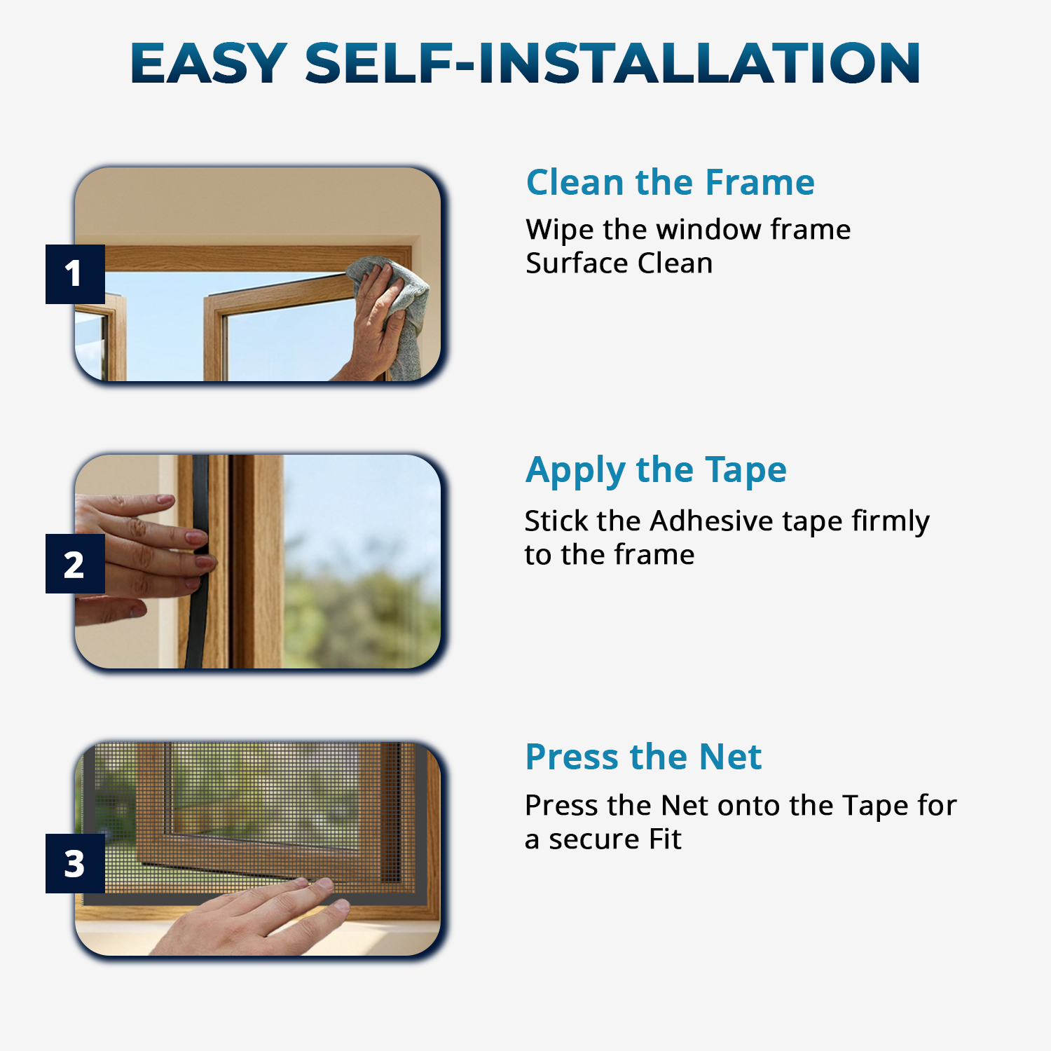 3-Step Installation Guide for Charcoal Grey Zipper Window Mosquito Net – Stick Adhesive Tape, Attach Pre-stitched LifeKrafts Net, Done in Under 10 Minutes