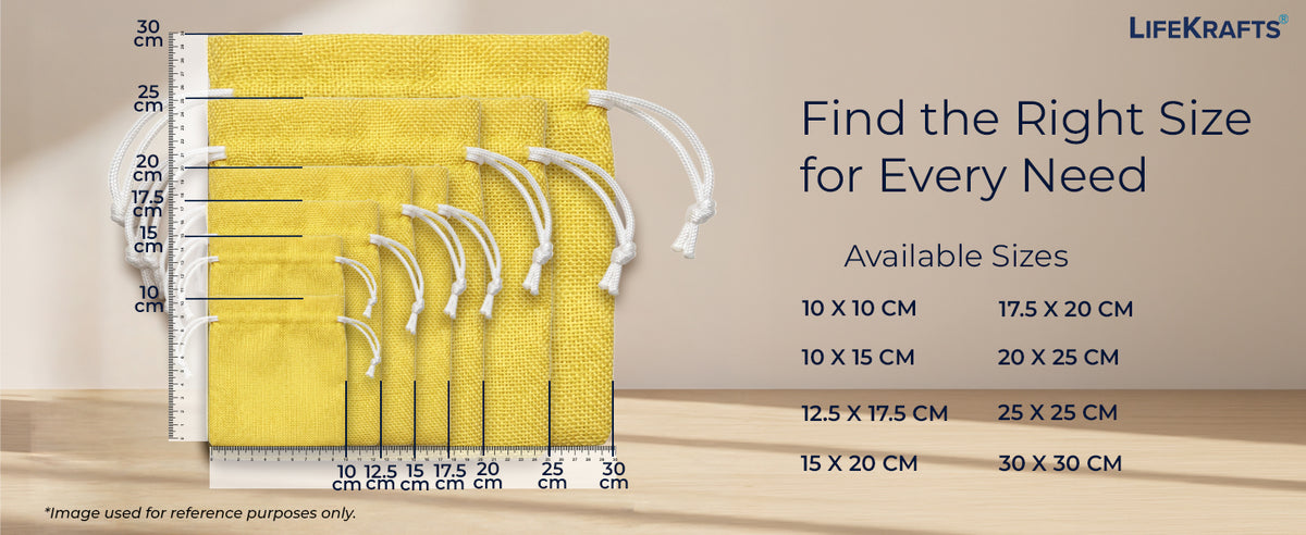 Jute Potli Bags | Adjustable Drawstring Bags | Yellow | LifeKrafts