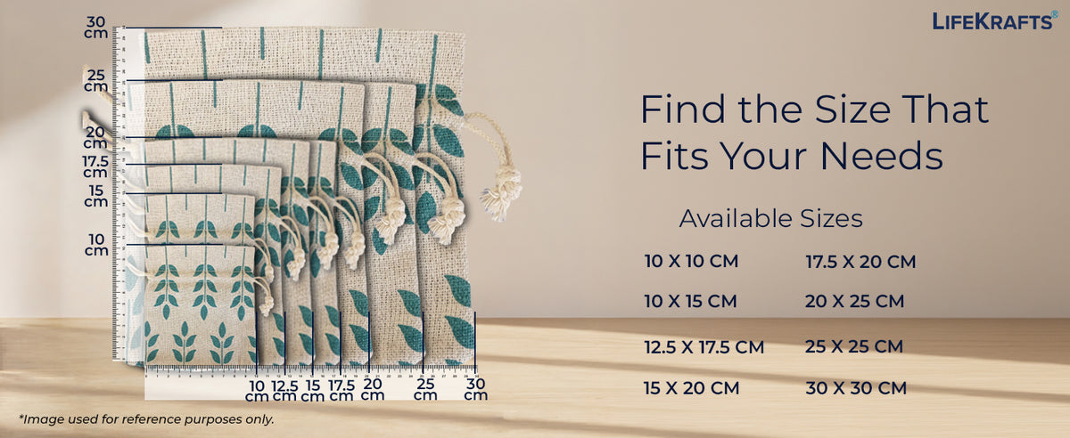 Jute Potli Bags | Adjustable Drawstring Bags | Leaf Design | LifeKrafts