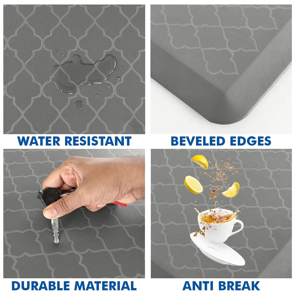 Grey anti-fatigue floor mat designed for comfortable prolonged standing