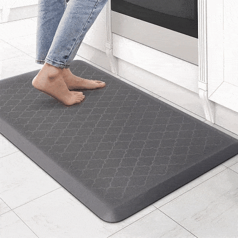 Grey anti-fatigue floor mat for comfortable standing in the kitchen