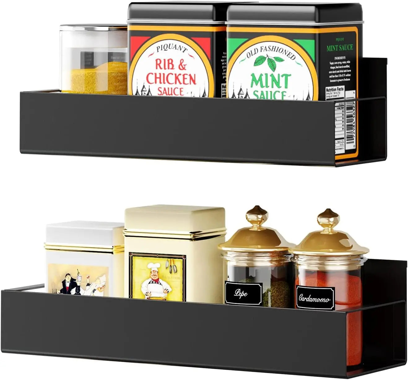 Magnetic Shelf for Fridge | 2 Shelf for Fridge and Microwave Oven, Space Saving for Kitchen (Black) Kitchen Rack LifeKrafts