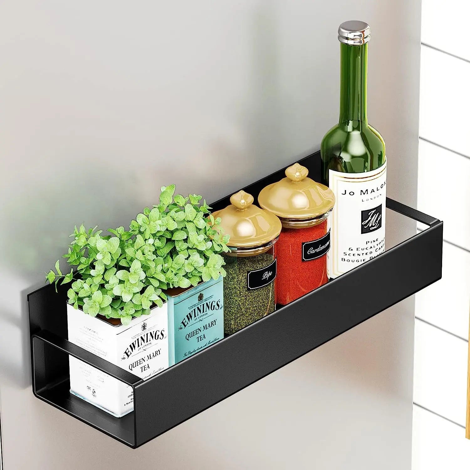 Magnetic Shelf for Fridge | 2 Shelf for Fridge and Microwave Oven, Space Saving for Kitchen (Black) Kitchen Rack LifeKrafts