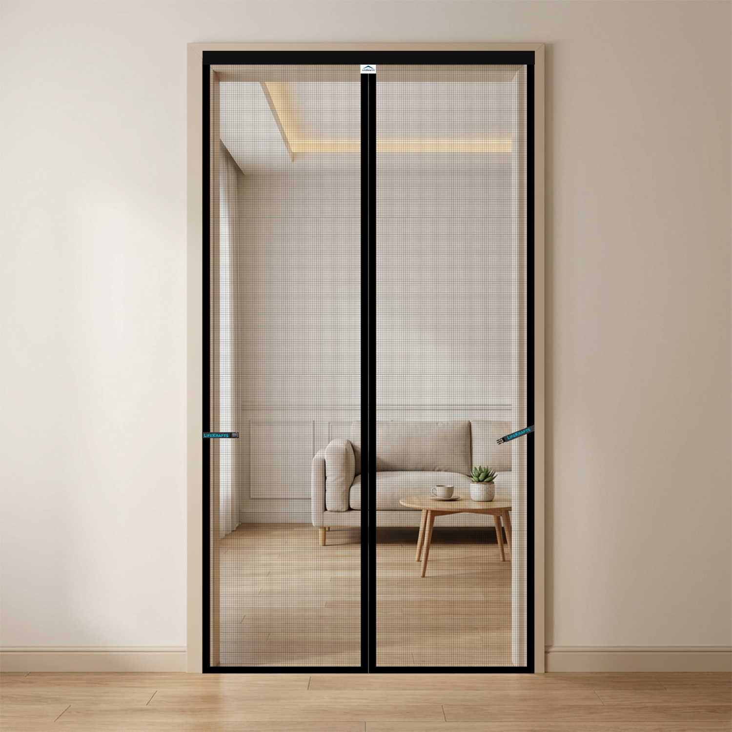 LifeKrafts Black Fiberglass Magnetic Door Mosquito Net Curtain – Sleek Mesh Screen for Main Door, Bedroom, Kitchen & Balcony