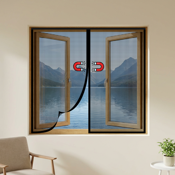 Black polyester magnetic mosquito net for windows with automatic center closure