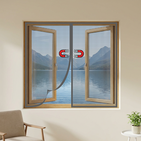 LifeKrafts Grey Magnetic
Window Mosquito Net – Pre-
Stitched Polyester Mesh with
Auto-Close Magnet for Home
Windows