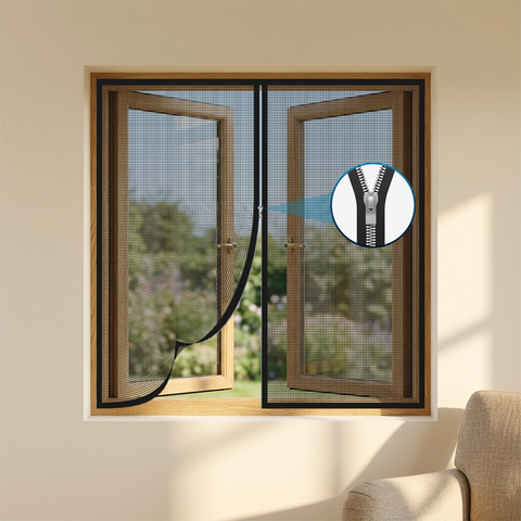 LifeKrafts Black Zipper Window Mosquito Net – 120 GSM Fiberglass, Pre-stitched, Fits Aluminium & Sliding Glass Windows, No-Tool DIY Install
