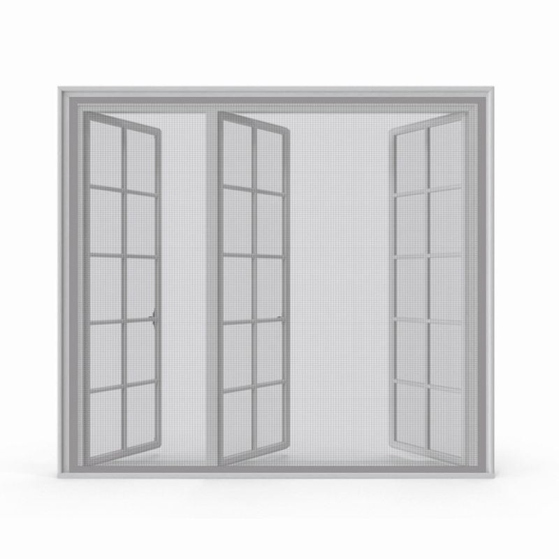 White pre-stitched fiberglass window mosquito net demonstrating easy installation and use