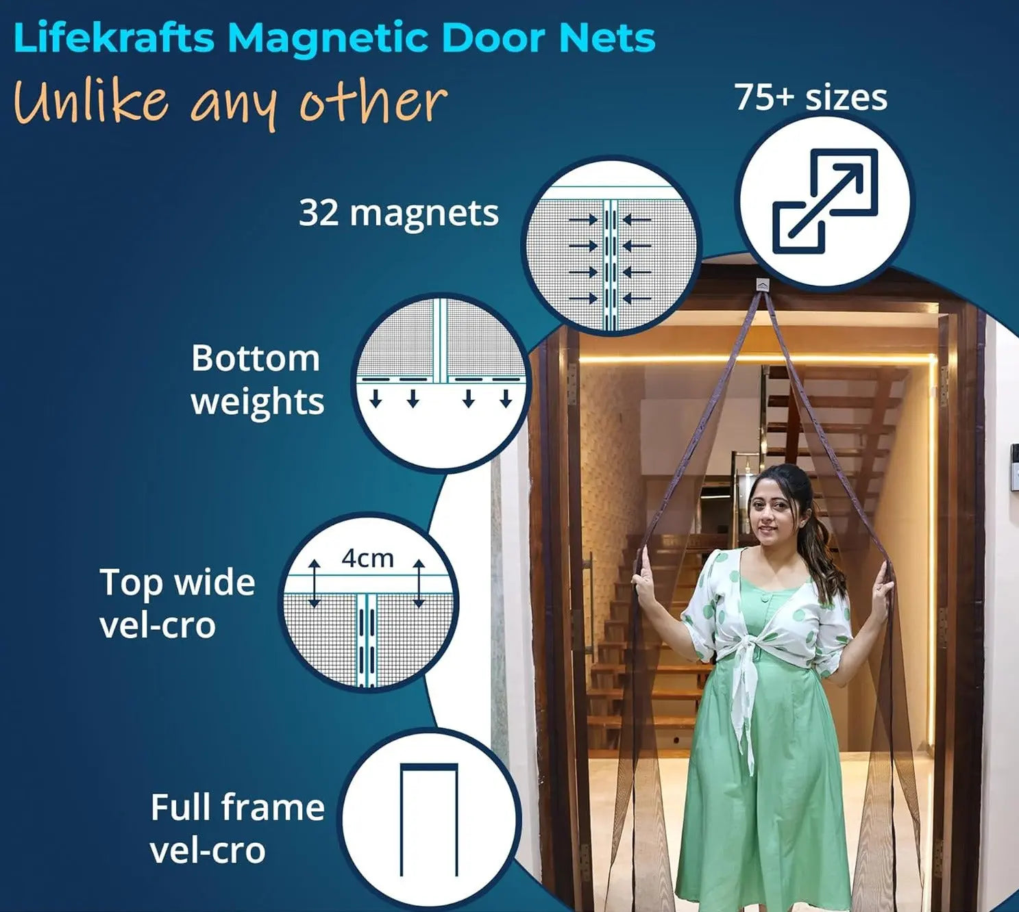 Polyester Magnetic Mosquito Net Curtain for Door - BEIGE LifeKrafts