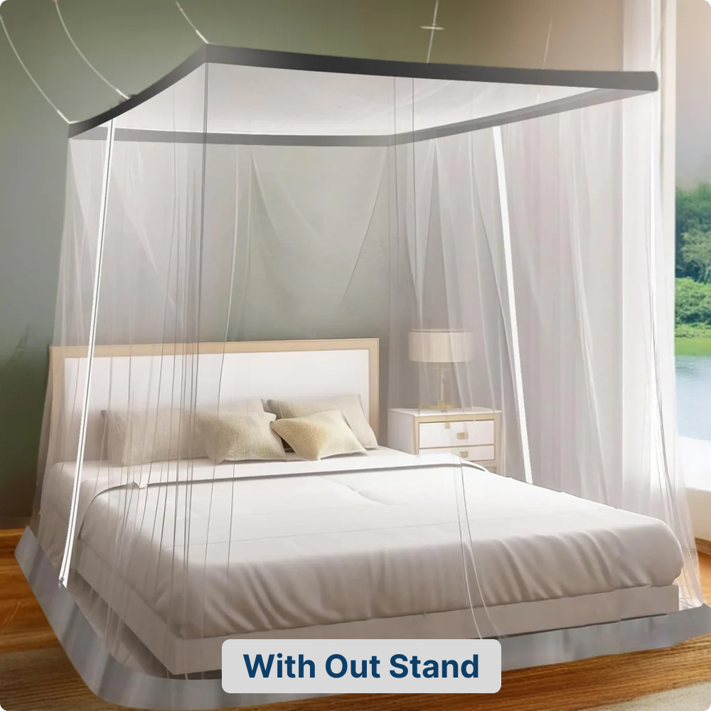 Polyester Single Size Bed Mosquito Net with Double Zipper Entry | White LifeKrafts