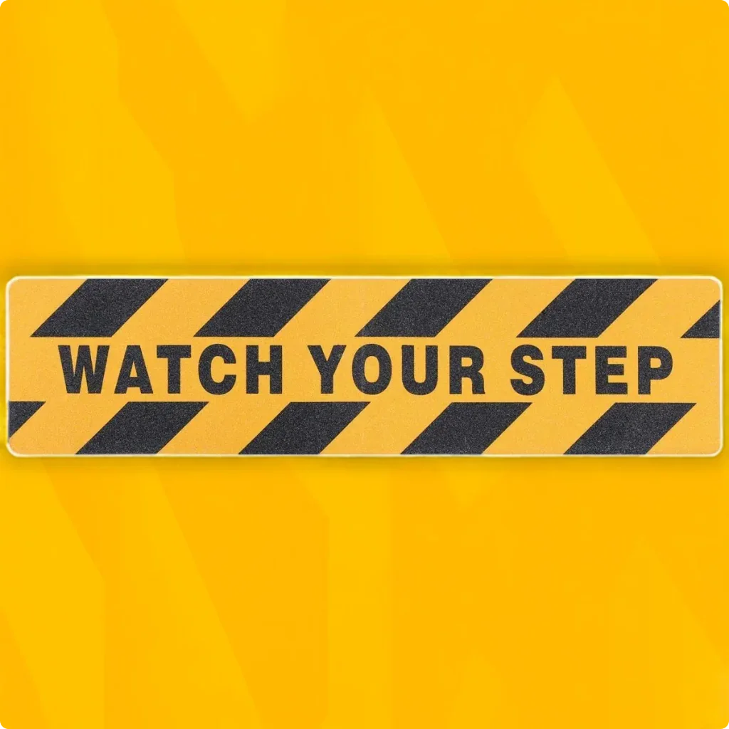 LifeKrafts yellow and black Watch Your Step anti-skid strip for stairs and walkways