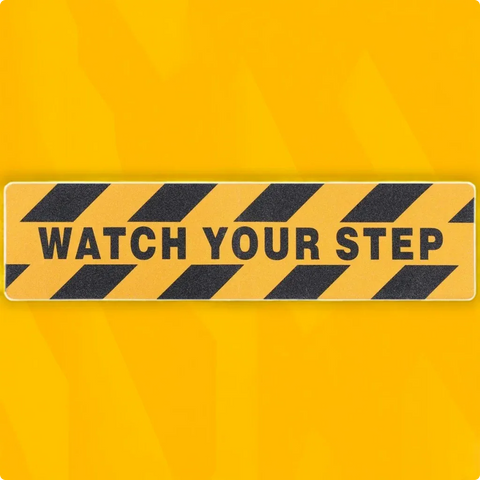 LifeKrafts yellow and black Watch Your Step anti-skid strip for stairs and walkways
