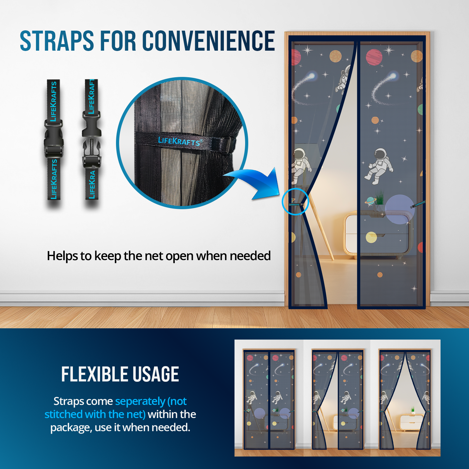 Full-Stitched Velcro Frame of LifeKrafts Planet Theme Door Net – 
No Tools, No Drilling, DIY Installation in Minutes