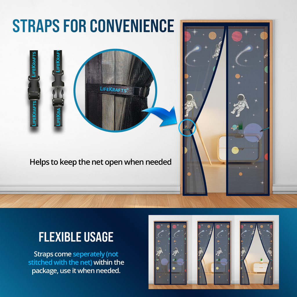 Full-Stitched Velcro Frame of LifeKrafts Planet Theme Door Net – 
No Tools, No Drilling, DIY Installation in Minutes