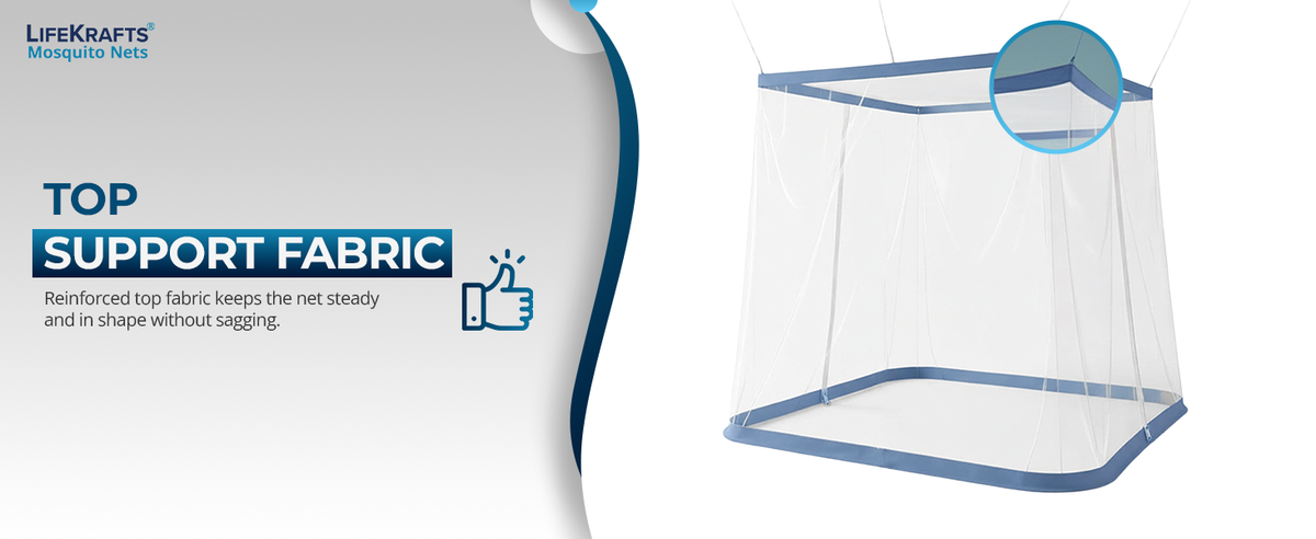 Mosquito Net for Bed | Hanging Net | Polyester | Machardani | Double Zipper Entry | Elegant White with Blue Border