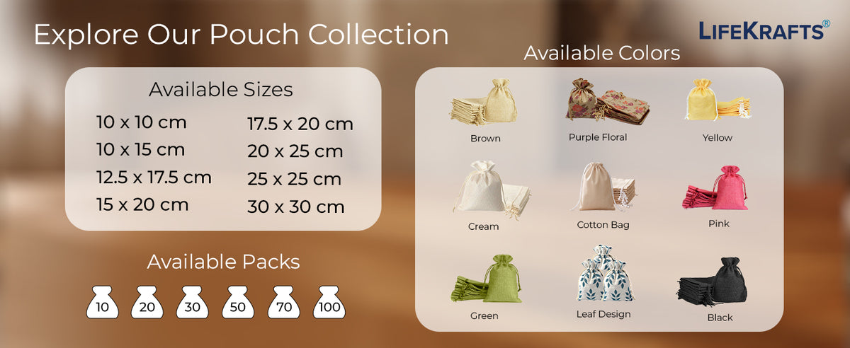 Jute Potli Bags | Adjustable Drawstring Bags | Yellow | LifeKrafts