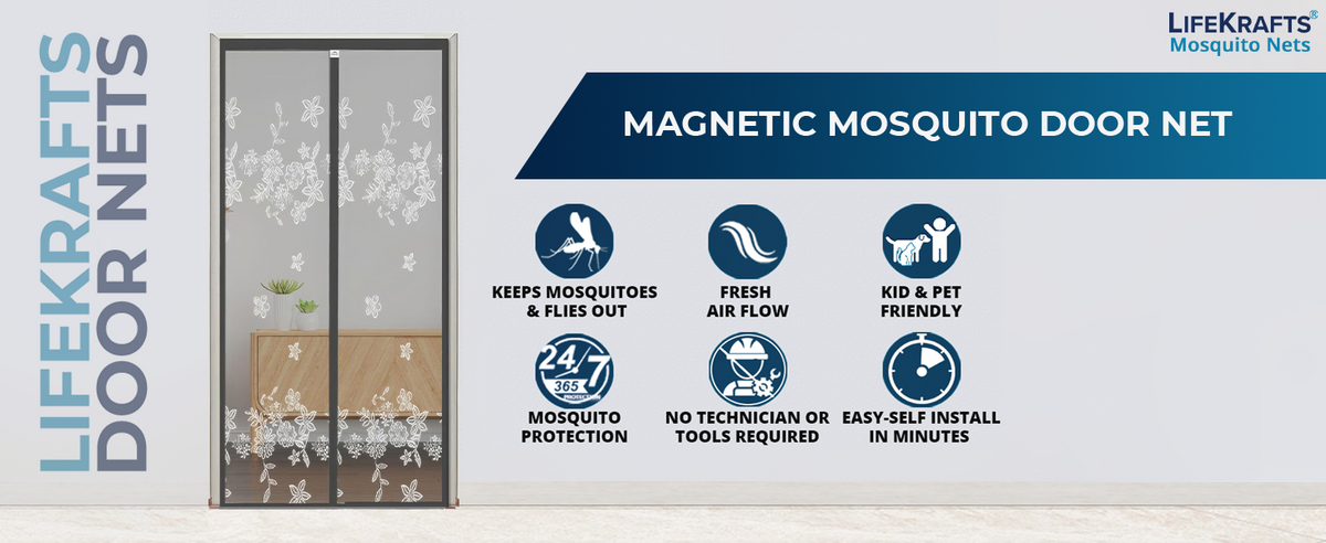 Standard Magnetic Mosquito Net For Door | Polyester | Grey Jacquard Design