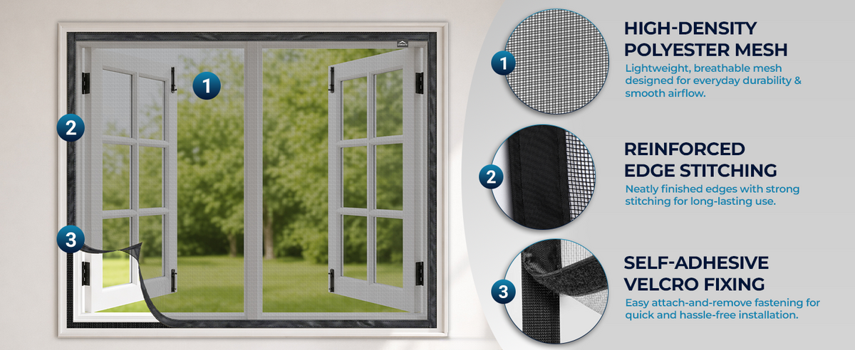 Custom Mosquito Net For Window | Pre-Stitched | Polyester