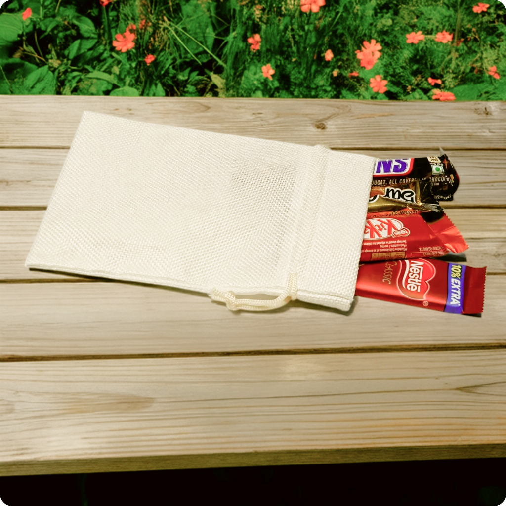 Cream white jute drawstring pouch for packing chocolates, candies and small gifts