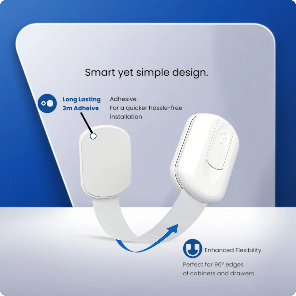 LifeKrafts flexible baby safety lock with long-lasting adhesive for cabinets and drawers