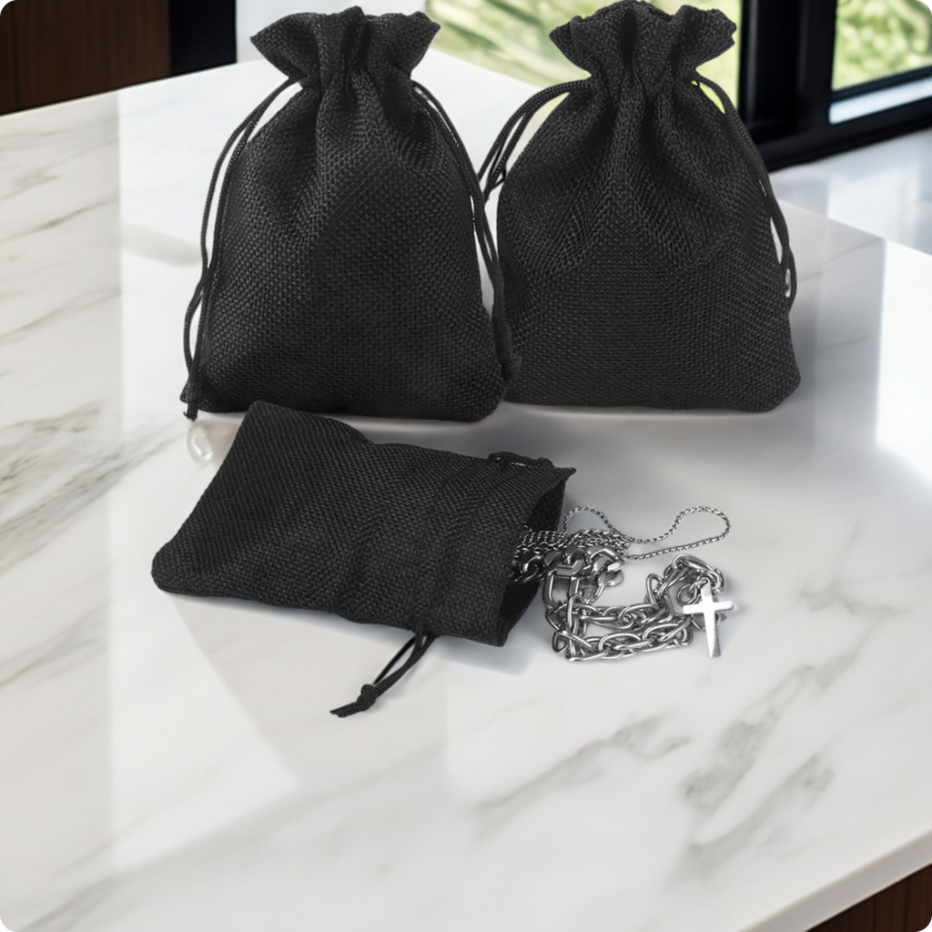 Black jute linen gift pouch for chocolates, jewellery and event favours