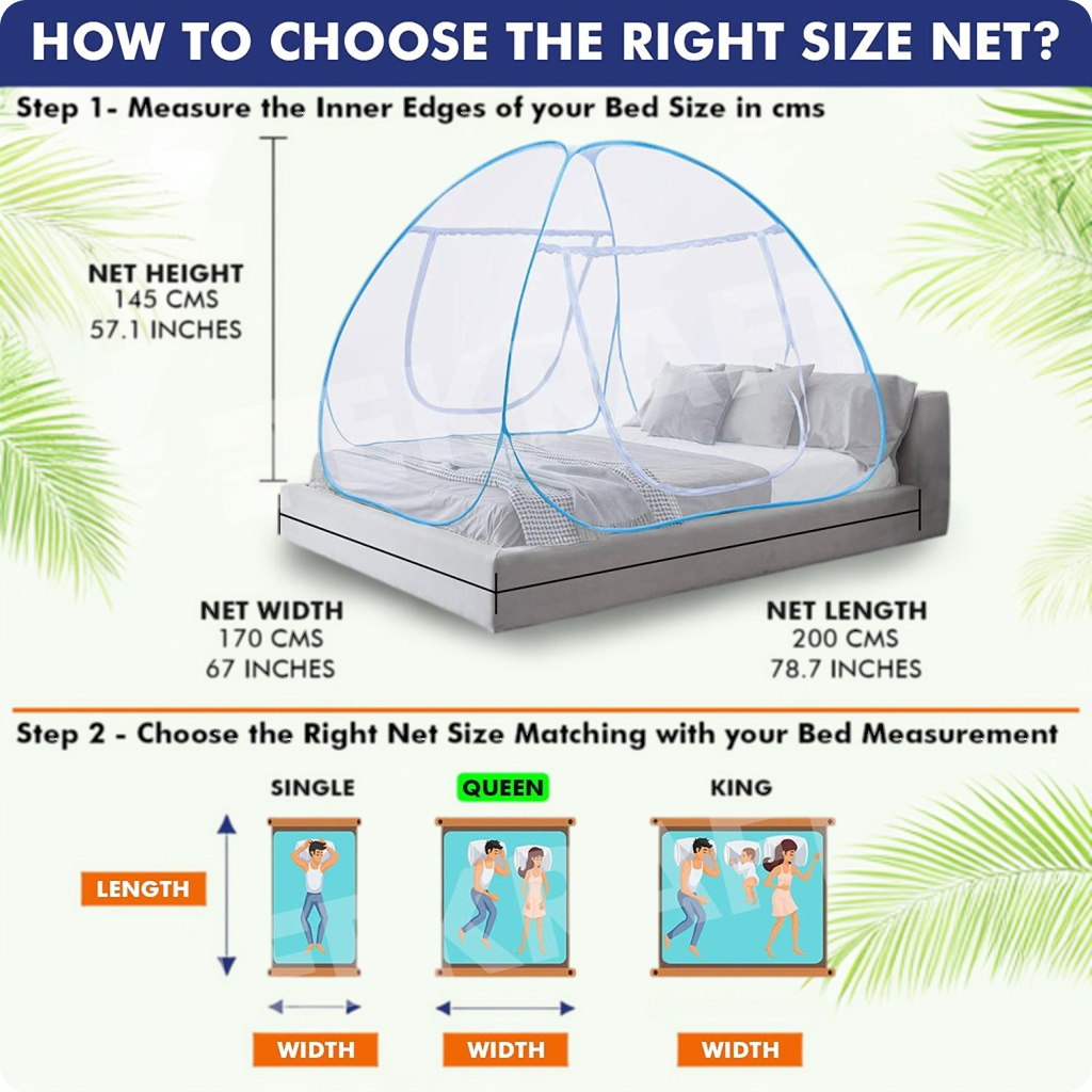 Foldable Bed Mosquito Net (200 * 170 * 145cm)30GSM - White