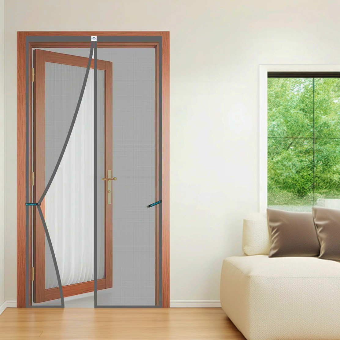 Polyester Magnetic Mosquito Net Curtain for Door - GREY