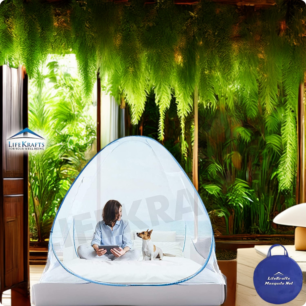 Mosquito Net for Bed | Foldable-Polyester | Double Queen Size | Travel-friendly foldable design | LifeKrafts Mosquito Net for Bed LifeKrafts