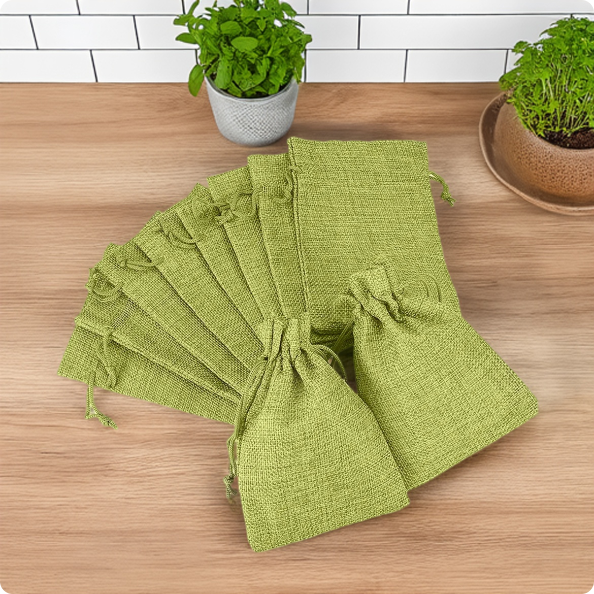 Jute Linen, Return Gifts, Pouches, Drawstring Bags (Color Green)