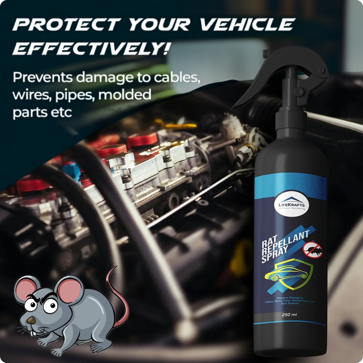 Rat Repellent Spray for Cars - Highly Effective (250ml, Pack of 1)