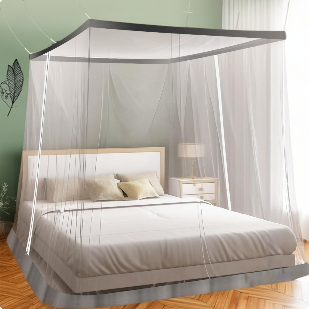 Mosquito Bed Net | King Size | Foldable Polyester Net (6ft x 6.5ft, White) | Double Zipper Entry