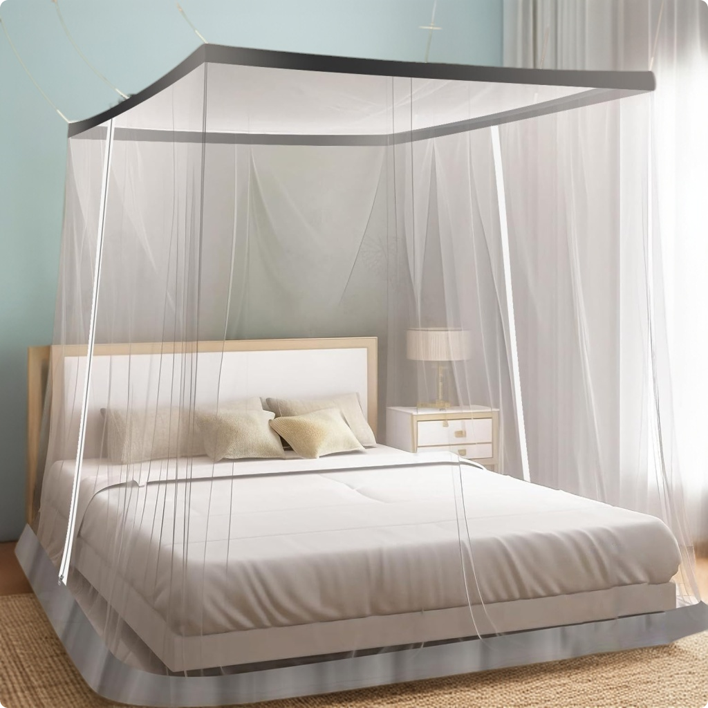 Mosquito Bed Net | Queen Size | Foldable Polyester Net (5ft x 6.5ft, White) | Double Zipper Entry