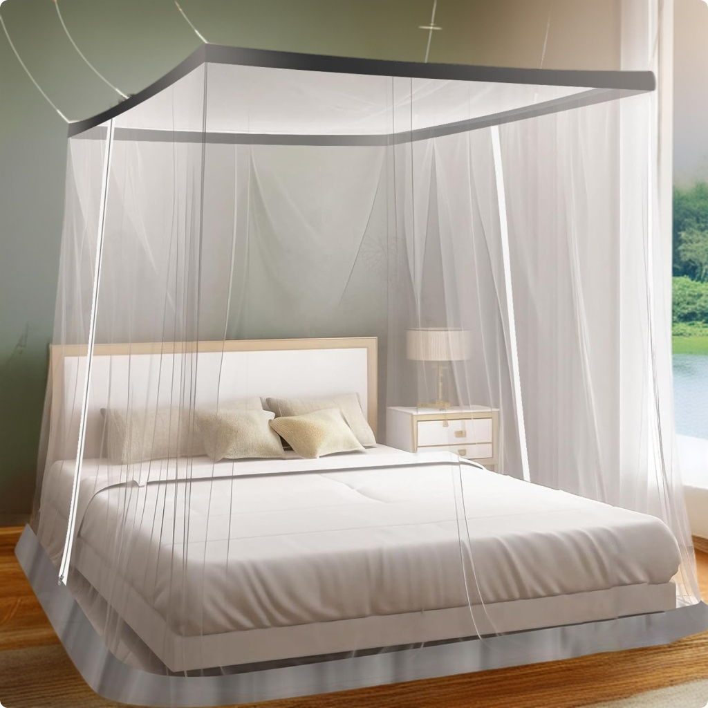 Mosquito Bed Net | Single Size | Foldable Polyester Net (4ft x 6.5ft, White) | Double Zipper Entry