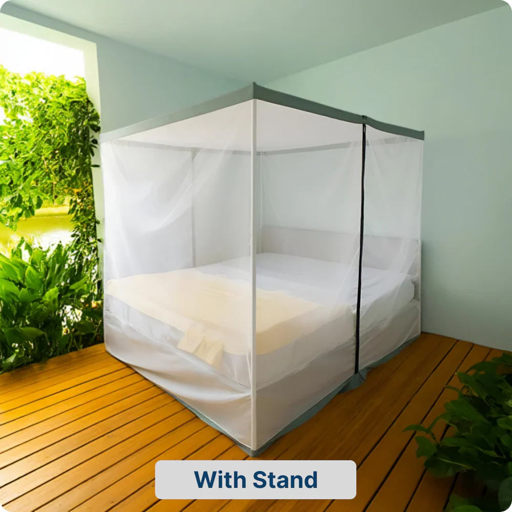 Polycotton Two-Way Zipper Bed Mosquito Net with Stand and Attachable Frame
