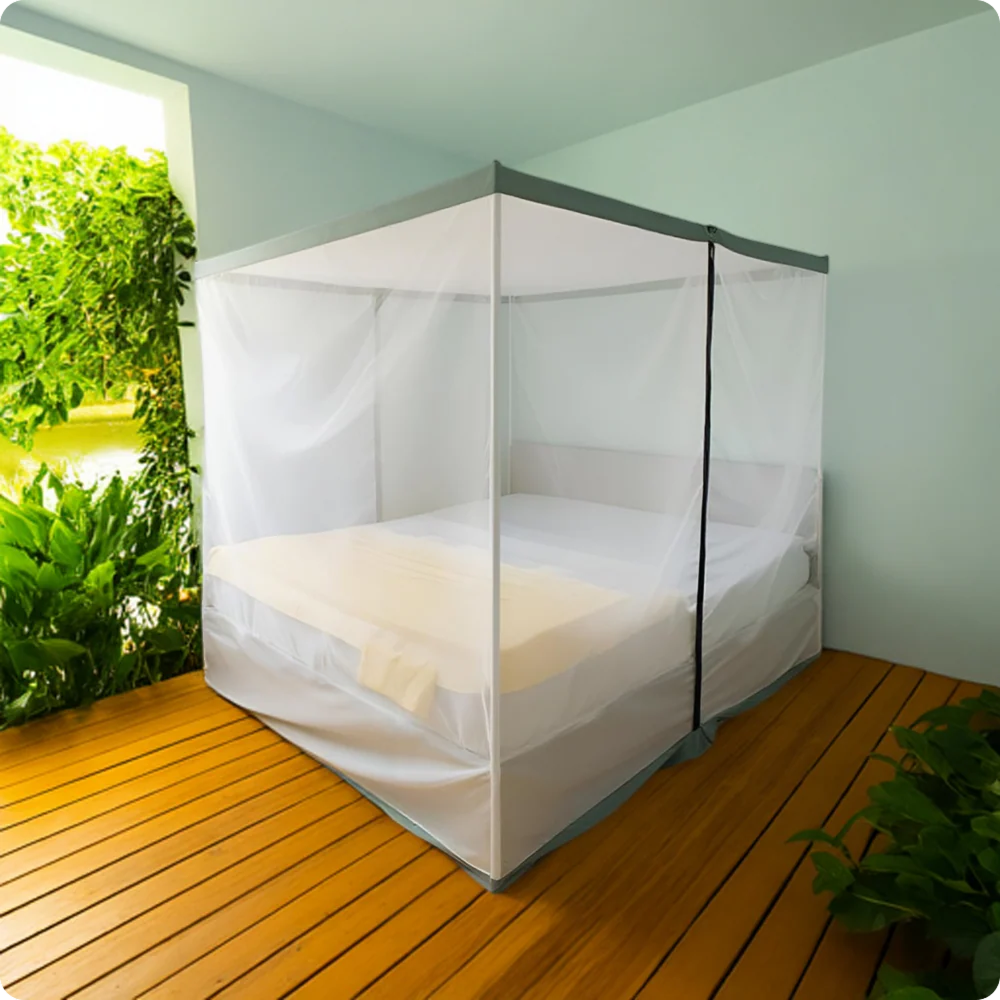 Polycotton Two-Way Zipper Bed Mosquito Net with Stand and Attachable Frame
