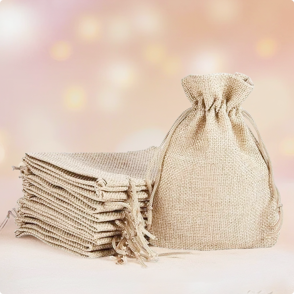 LifeKrafts Drawstring Jute Linen Gift Bags | Natural Jute Color