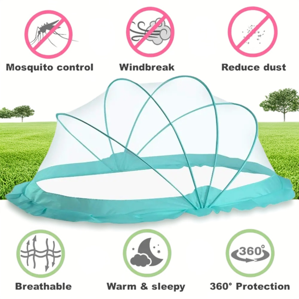Ocean Green foldable baby mosquito net with breathable mesh and 360-degree coverage design