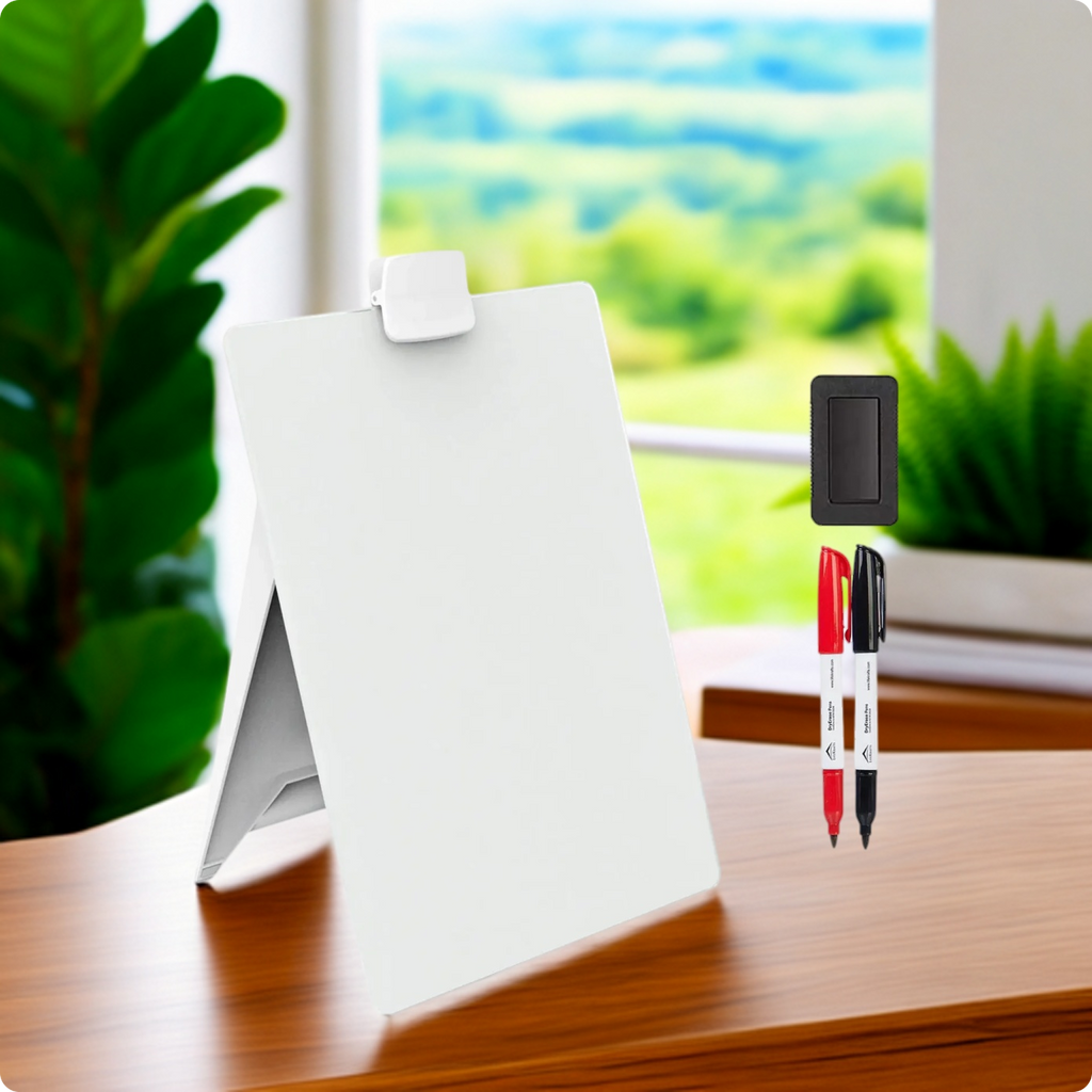 LifeKrafts non-magnetic glass dry erase easel board with markers and eraser for desktop use