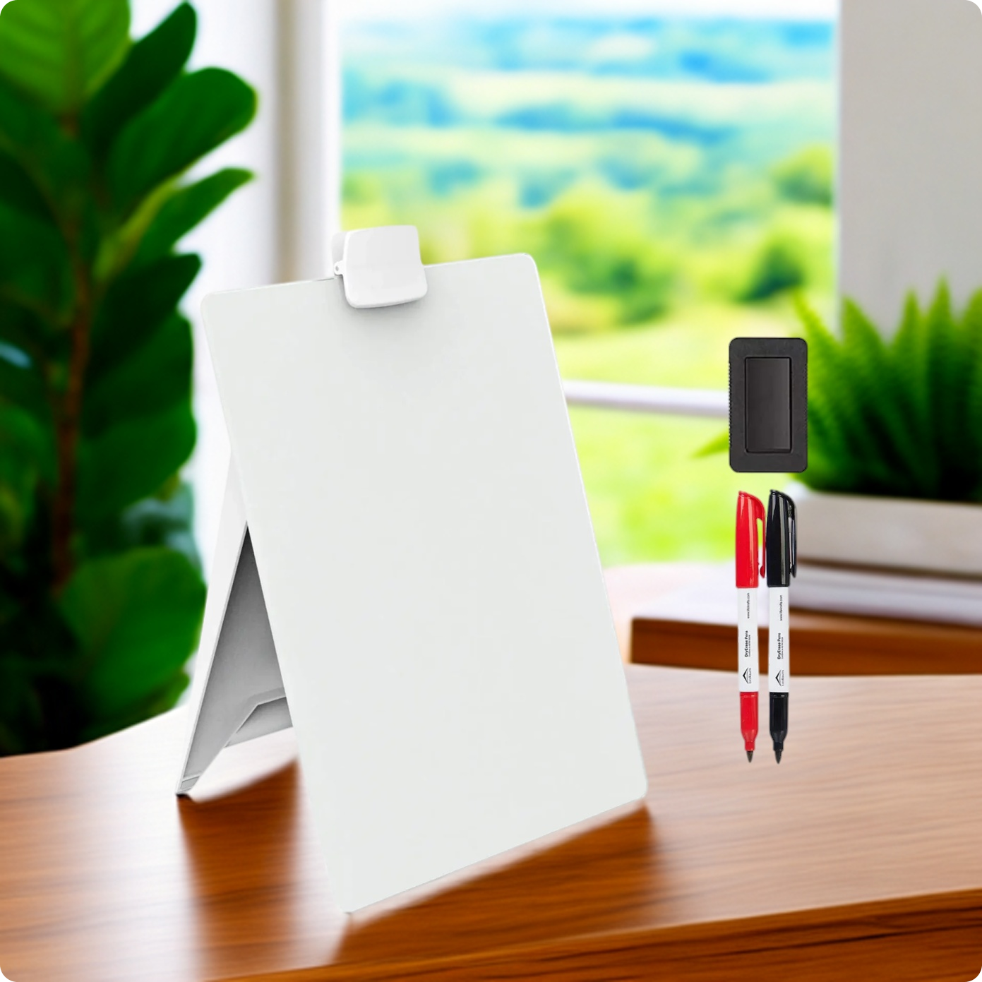 LifeKrafts non-magnetic glass dry erase easel board with markers and eraser for desktop use