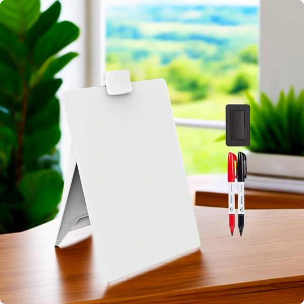 LifeKrafts non-magnetic glass dry erase easel board with markers and eraser for desktop use