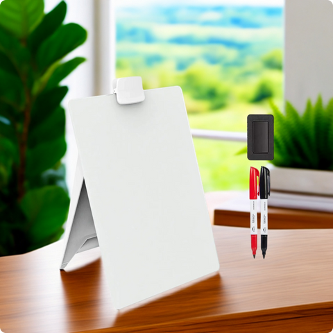 LifeKrafts non-magnetic glass dry erase easel board with markers and eraser for desktop use