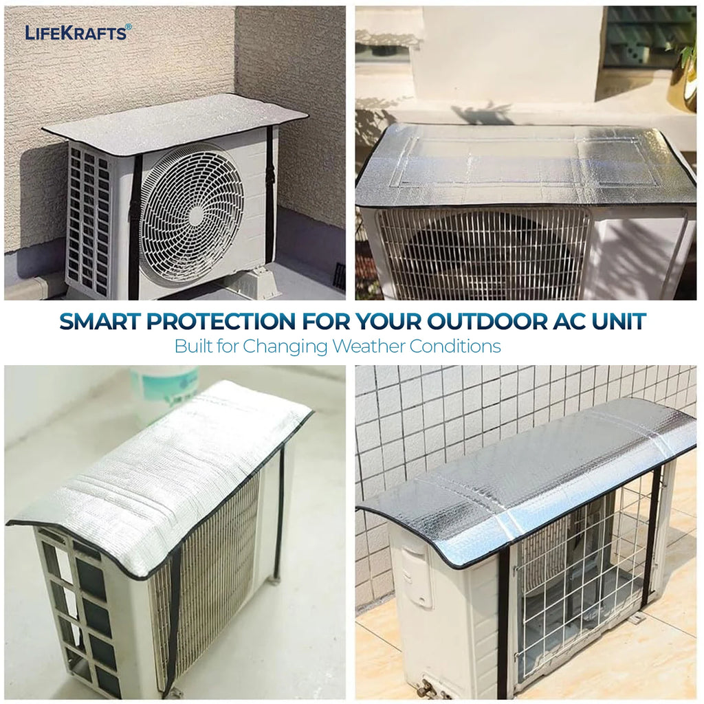 AC Outdoor Unit Cover for 1 & 1.5 Ton - Aluminium - Heat Insulated Weather Resistant - 100×40 cm - Pack of 1 - LifeKrafts