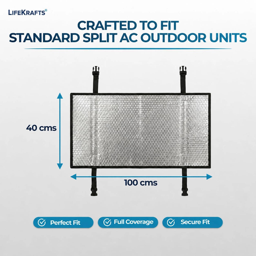 AC Outdoor Unit Cover for 1 & 1.5 Ton - Aluminium - Heat Insulated Weather Resistant - 100×40 cm - Pack of 1 - LifeKrafts